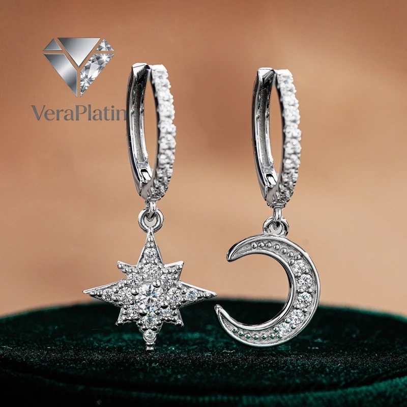 

Кольцо VeraPlatin для девушки/жены на День святого Валентина, из белого золота 18K, с муассанитом 0.1 карата, дизайн «Звезда и Луна», PT950, подарок на день рождения