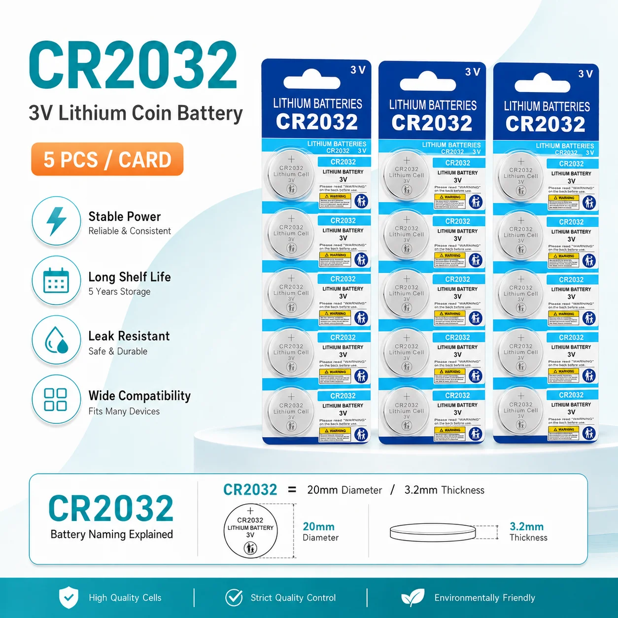 

CR2032 Coin Cell Mercury Free Battery For Electronic Devices Car Key Remote Blood Glucose Meter Motherboard Tracker