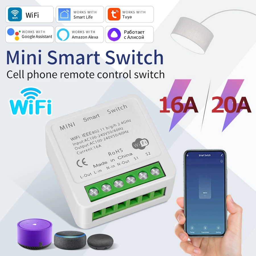 

Tuya Wifi Switch Smart Home Domotica Yandex Station Alexa Alice Wireless Interruptor Module 110V 220V AC DIY For Light Socket
