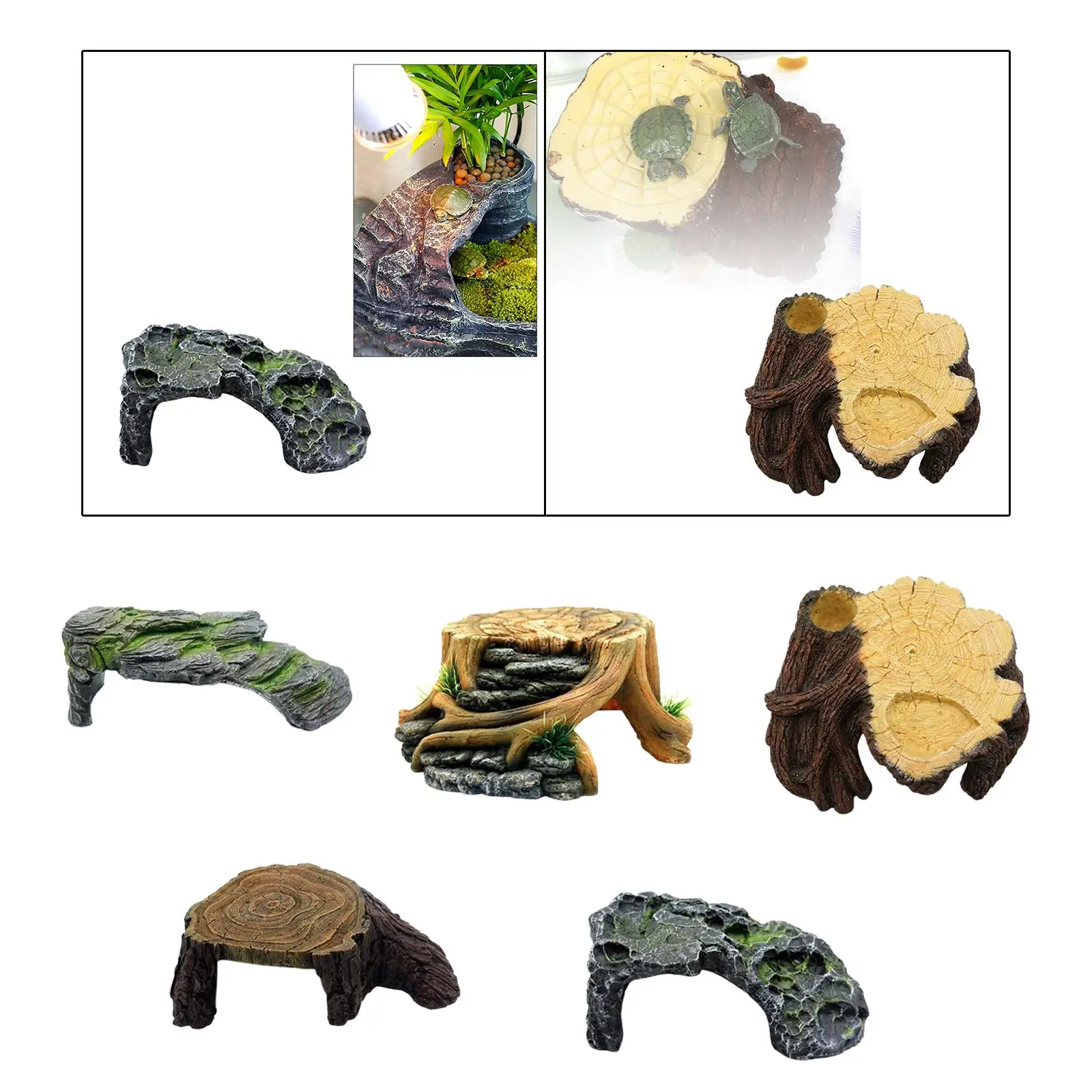 Aquarium decoration for reptiles, hideout and sunbathing area, for geckos