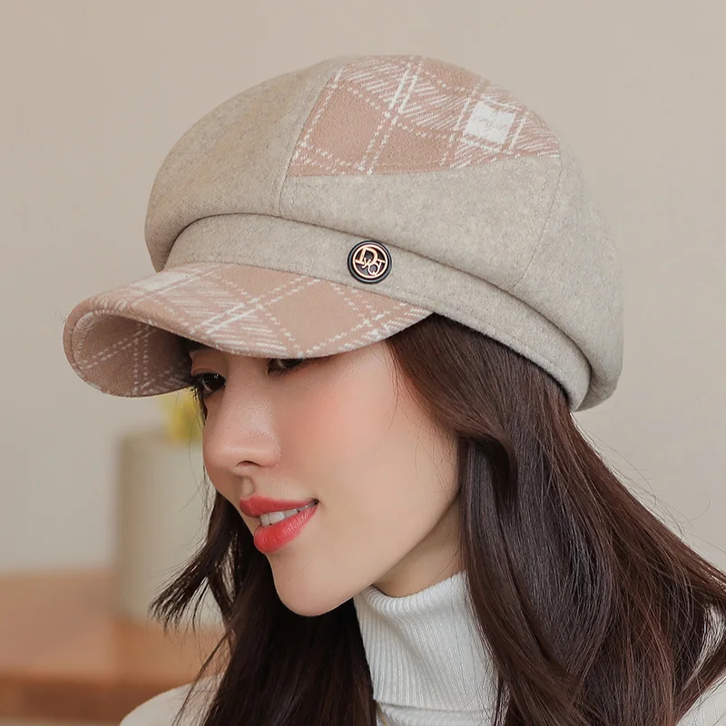 2021 New Cap Visors for Women Woolen Plaid Vintage Spring Autumn Navy Caps Flat Top Classic Beret British Newsboy Octagonal Hat