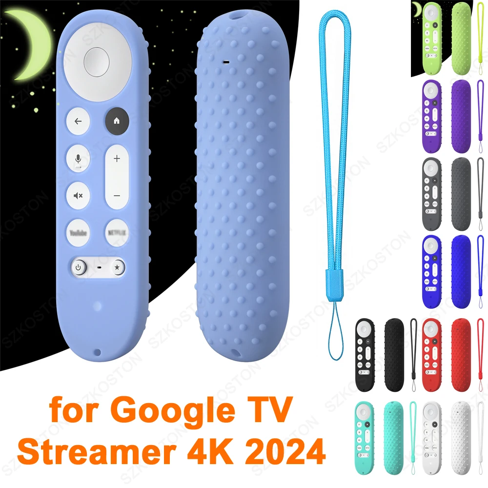 Silicone Protective Case for Google TV Streamer 4K 2024 Remote Control Non-slip Soft Durable Shockpron Cover Shell with Lanyard