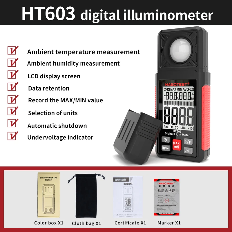Imagem -05 - Medidor Digital Lux Medidor de Luz fc Medidor de Iluminação Testador de Medidor de Iluminância 200000 Lux Iluminômetro Fotômetro Luxometro Luxímetro