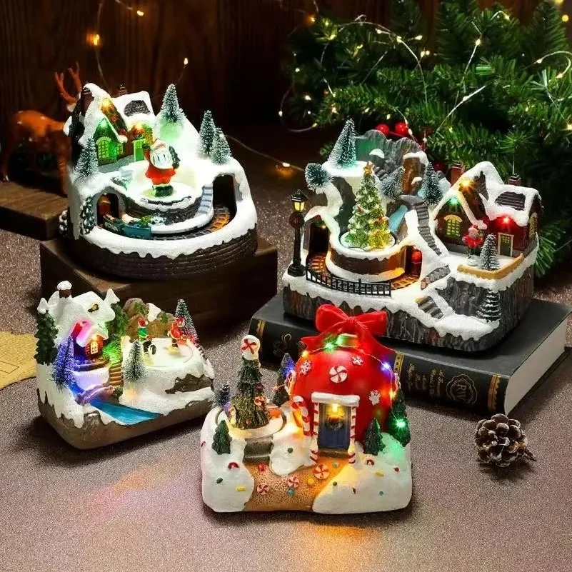 Assorted Christmas Rotating Light-Up Musical Resin Music Box Ornaments Christmas Present