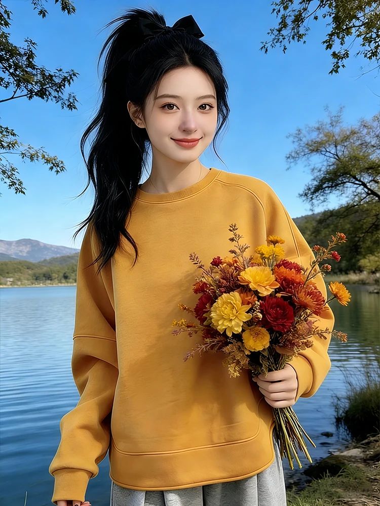 

Свободная женская толстовка с длинными рукавами, модная повседневная универсальная модель, новинка весенней коллекции, молодежный топ, удобный крой, круглый вырез, свитшот