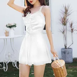 Elegant Fashion Harajuku Slim Fit Swimwear Loose Casual Sport All Match Swimsuits Women Solid Korean Version Sleeveless Swimsuit