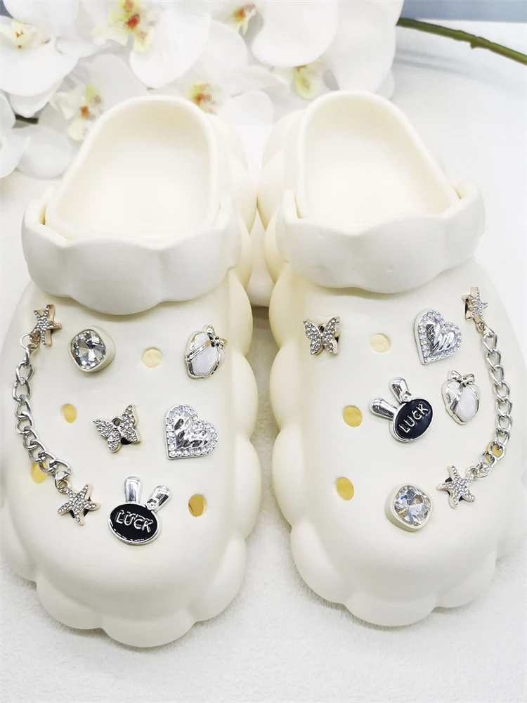 12PCS Schuh Charms ABS Zubehör Dekorationen DIY Clog Ornament Glitter Strass Schnalle Stern Kette Pins Für Frauen Garten Schuhe – Detail 2