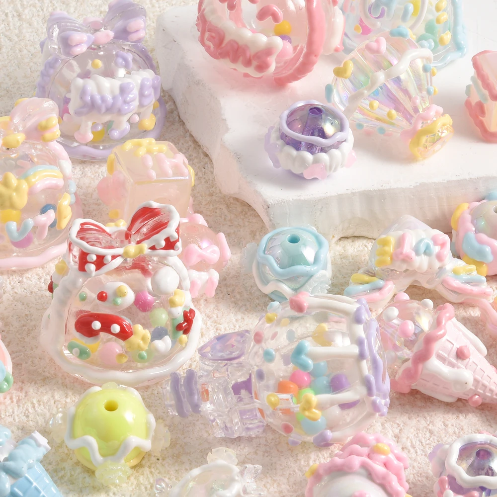 3/8Pcs Hand-painted Acrylic Ice Cream Hot-air Balloon Beads Jewelry Cute Christmas Bells Charms DIY Mobile Phone Chain Material