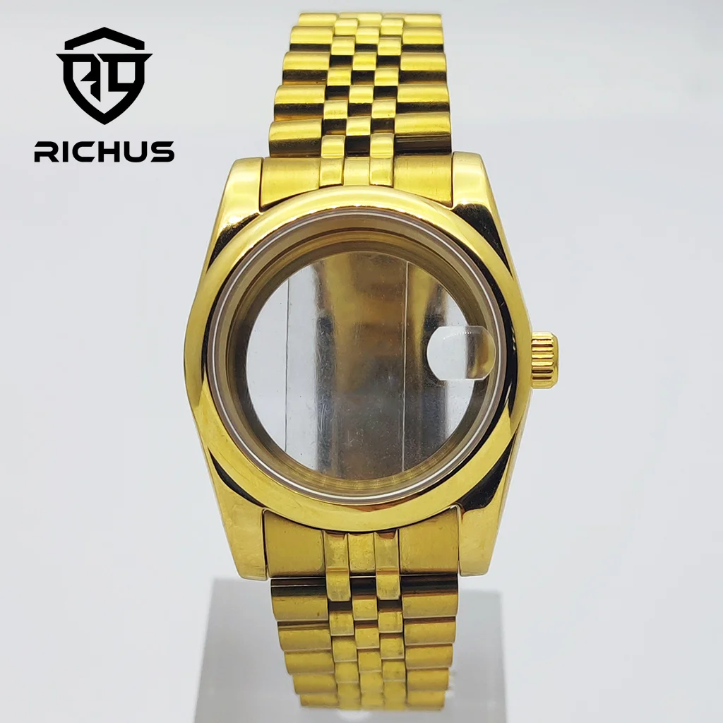 

RICHUS 36 мм 39 мм золотой корпус с сапфировым стеклом подходит для NH35 NH36 ETA2824 PT5000 Miyota8215-DG аксессуары для часов с механизмом