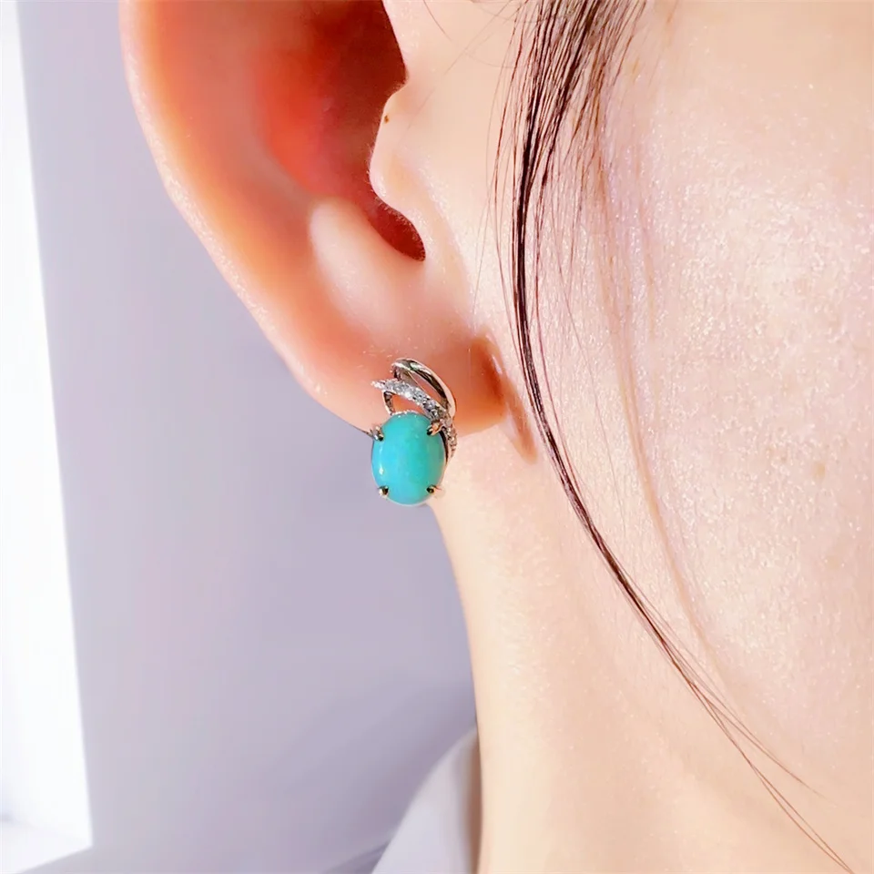 100% Natural AMAZONITE Stud Earrings Real 925 Sterling Silver Gemstone 9*7mm Jewelry for Women Wedding Gift Daliy Wearing