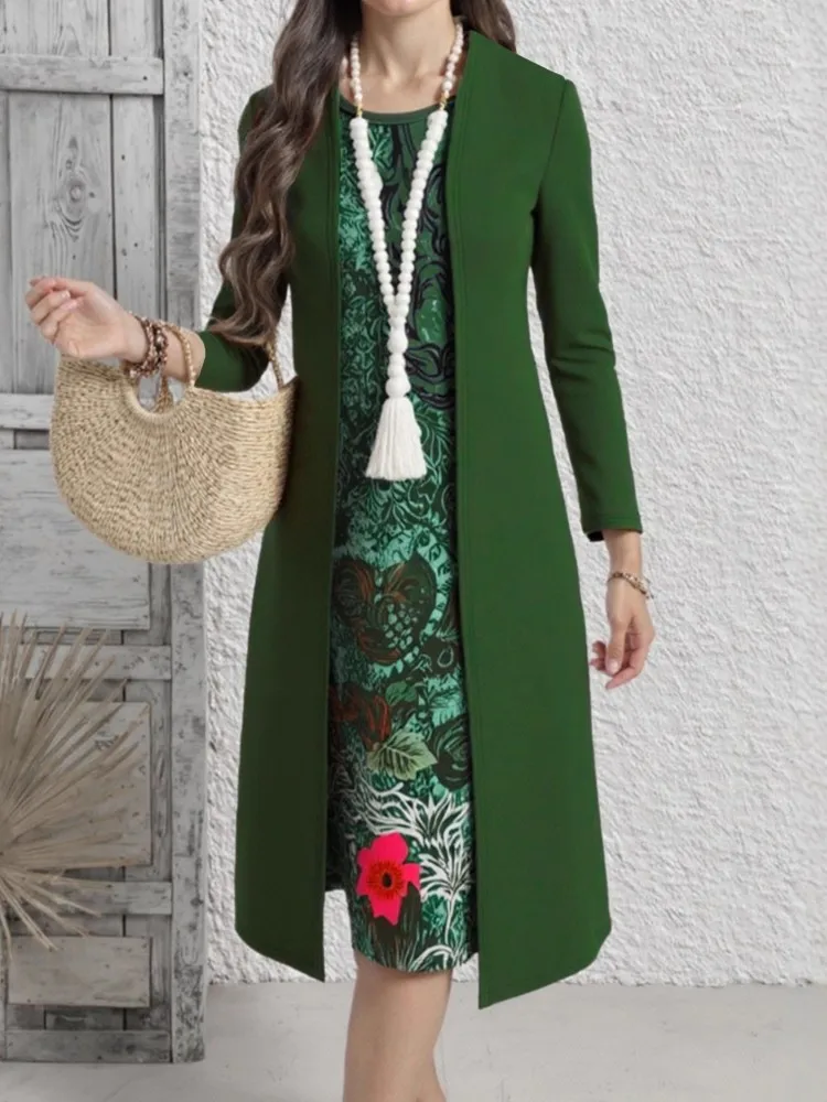 2-teiliges Mantel- und ärmelloses Kleid-Set, Kleidung in Übergröße, Kleider für Damenbekleidung, 2026, Frühling und Herbst, große Größe 3XL, Übergröße