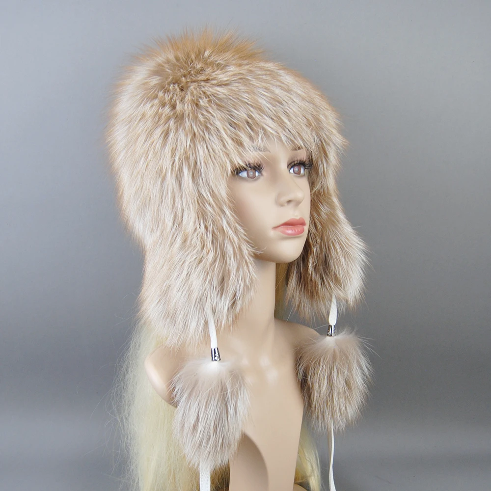 الفاخرة النساء الطبيعية الثعلب الفراء قبعة الفراء الحقيقي بيني قبعة قبعات منسوجة العلامة التجارية الروسية موضة شتاء دافئ سيدة قبعة الفضة الثعلب الفراء قبعة