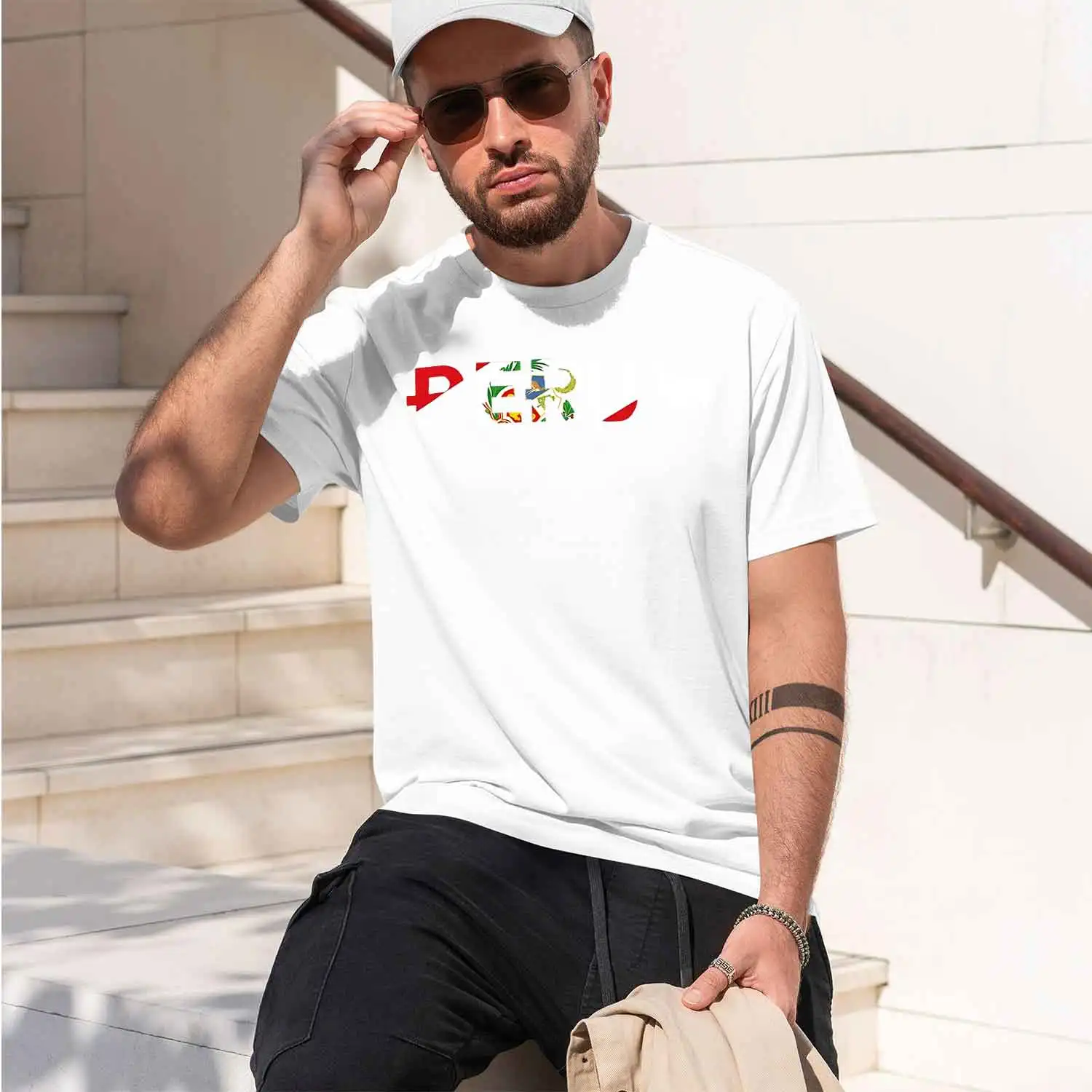 Peru Inspired Stylish Sports with Colorful PERU Print Llama Design Textured Fabr 2026 New Model Men’s Short-sleeve crewneck T-Sh