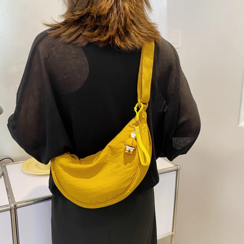 Bolso Hobo de nailon para mujer, bandolera de gran capacidad, Color sólido, para compras y viajes