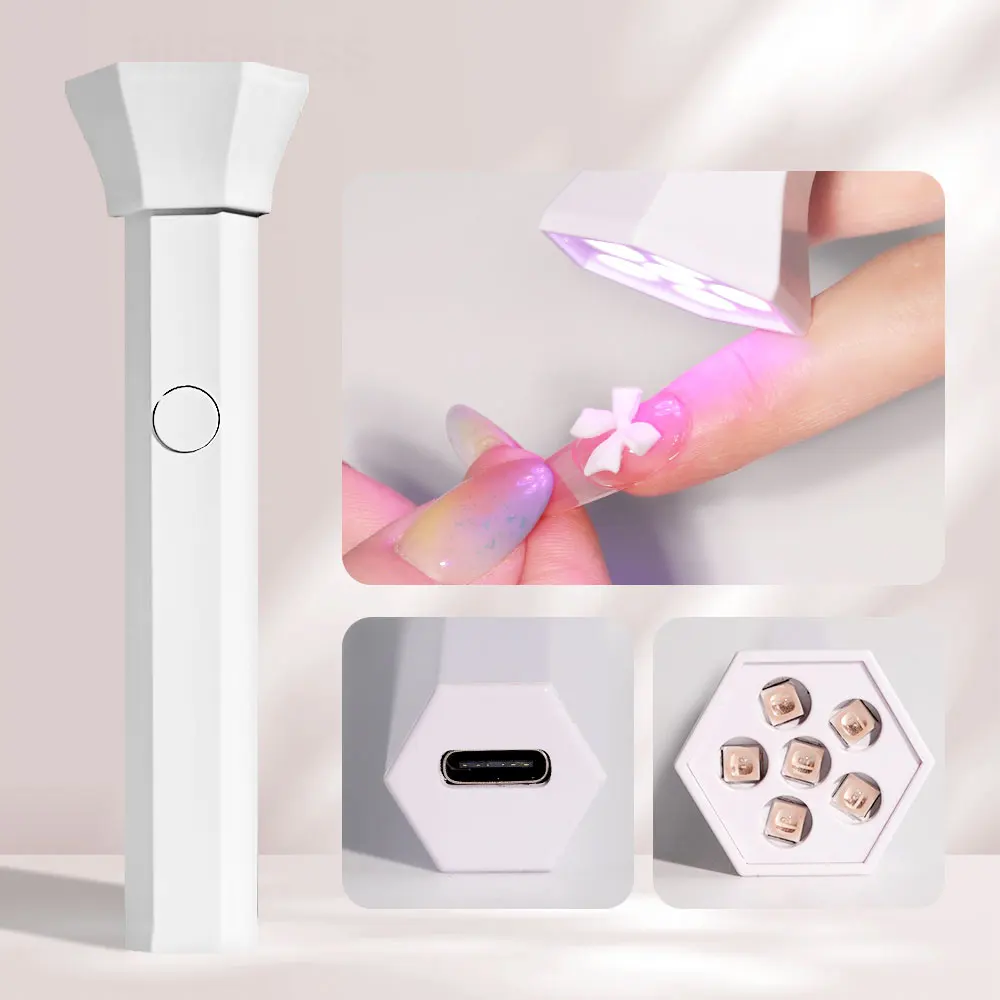 Nail Art Handheldone Light 6 LEDS Rapid Cure Nails Gel Lamp for Manicure Salon/Home Acrylic Gel Art Portable Quick Drying Tools