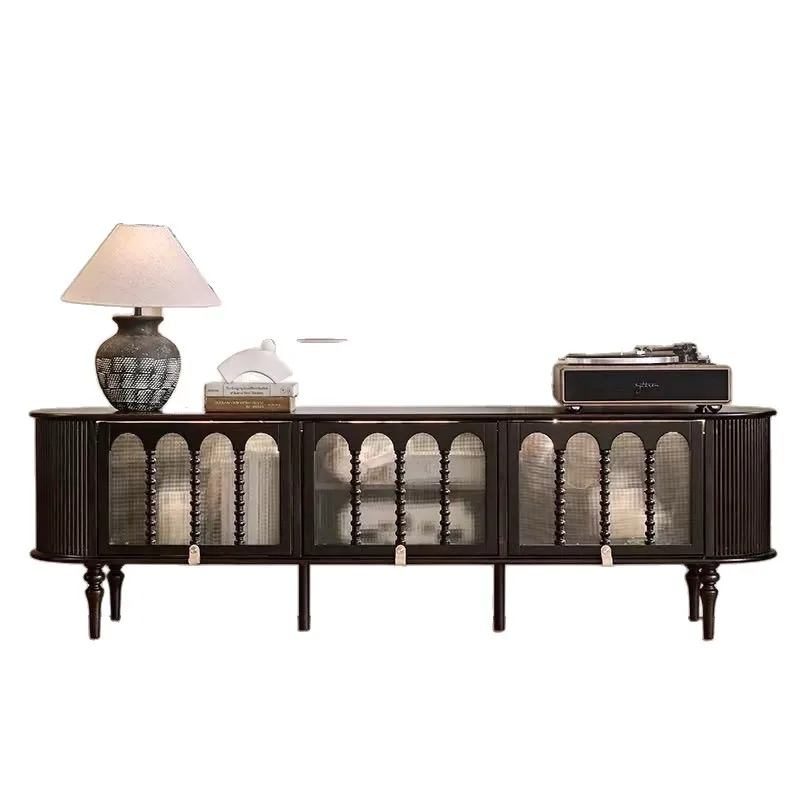 

Retro solid wood coffee table TV cabinet Locker Living room small apartment American combination black premium