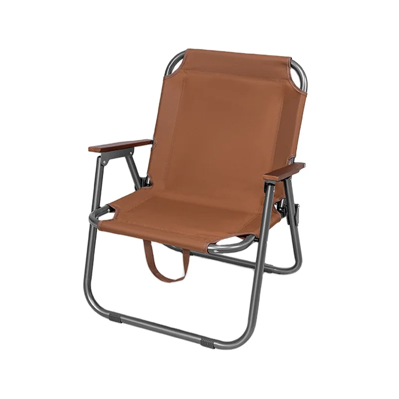 Heavy Duty Folding Camping Chair With 16mm Steel Tube Wooden Armrests Low Profile Recliner Glamping Beach Sand Backyard
