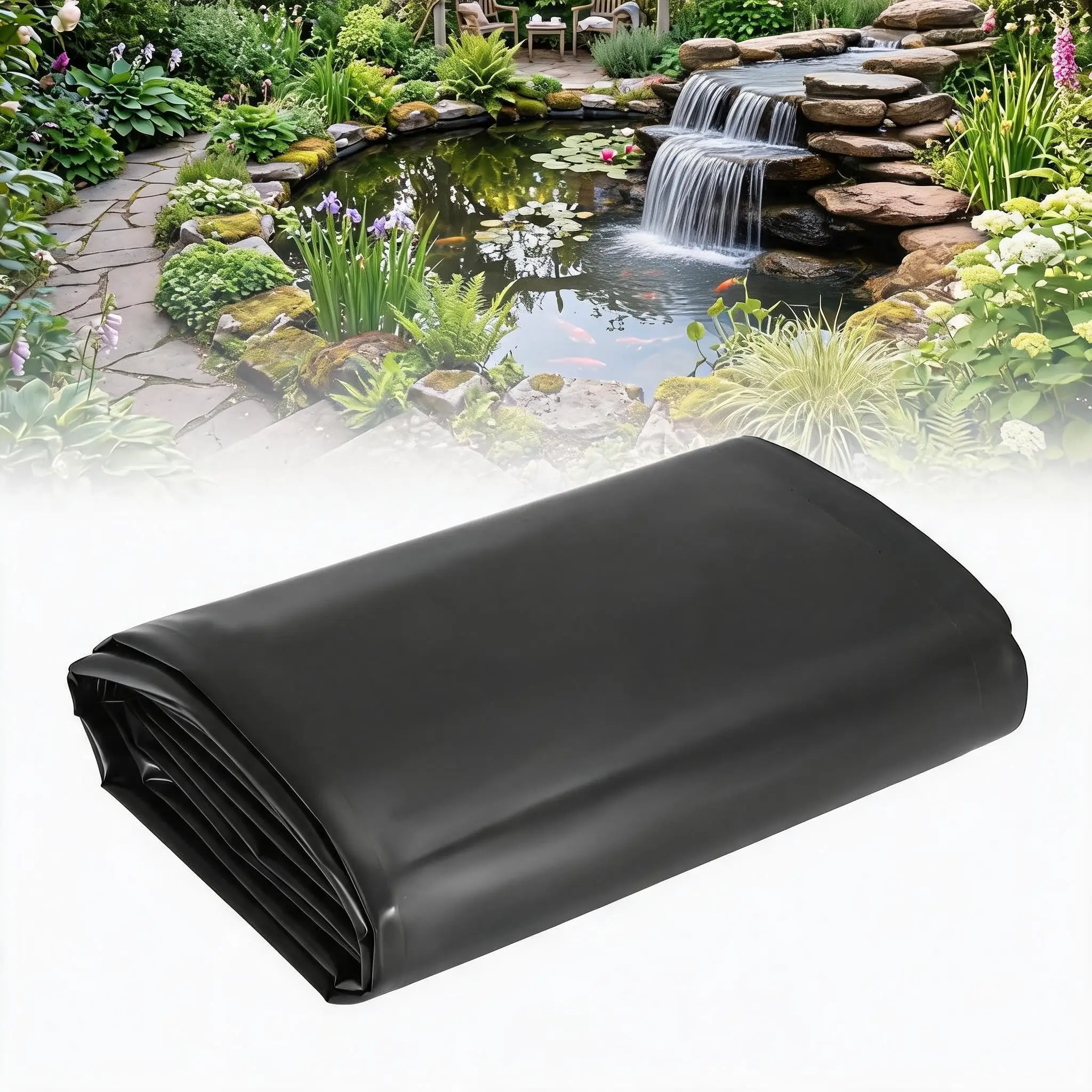 20 Mil HDPE Pond Liner - Durable, Leak-Proof Black Underlayment for Outdoor Koi Ponds, Fountains, Garden Waterfalls, Water Features - Size: 10x13ft