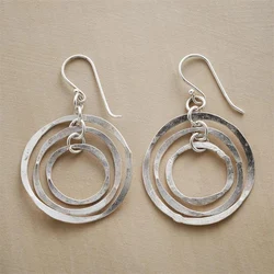 Vintage Round Geometry Hollow Earrings for Women Silver Color Party Dangle Earrings Jewelry