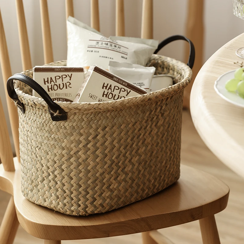 

Japanese desktop snack basket rattan sundries remote control seaweed basket foyer storage