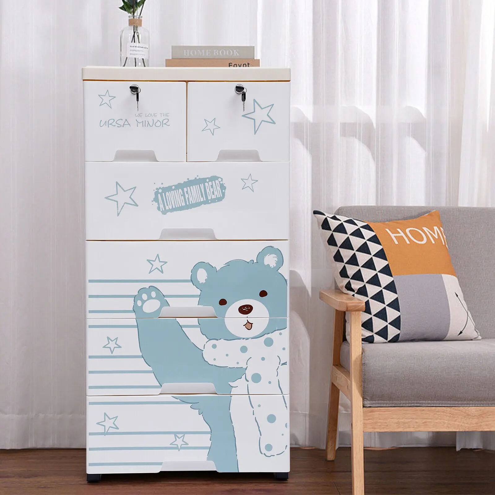 Plastic Drawers Dresser, Closet Drawers, Plastic Drawer Storage for Clothes, Polar Bear Storage Cabinet with 6 Drawers