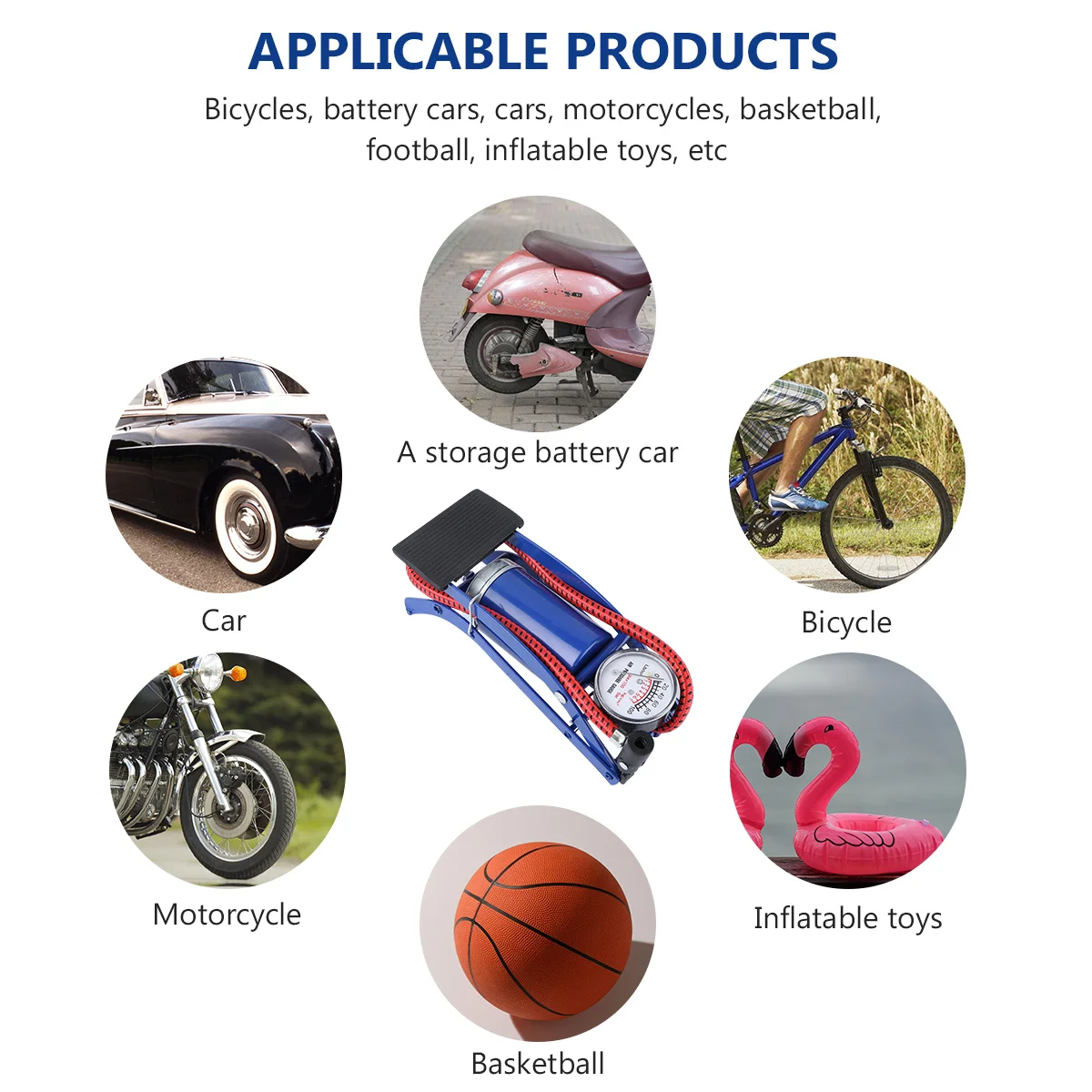 

1Pcs High-Pressure Tire Floor Pump Portable Bike Foot Pump Inflator with Pressure Gauge Multi-Functional Valves for Bicycles