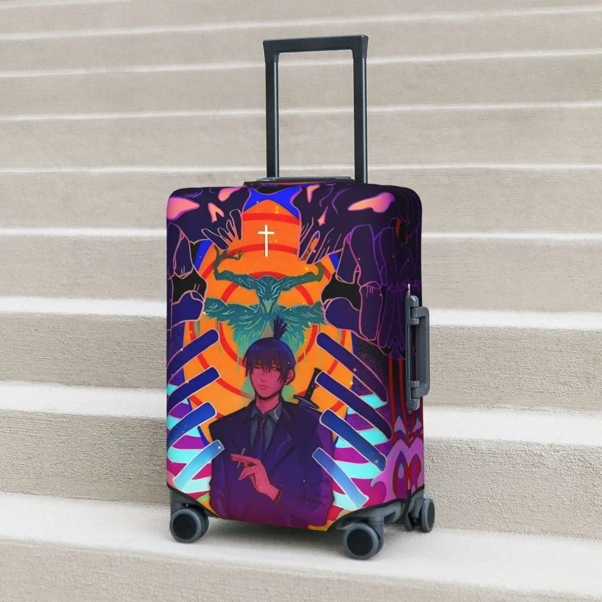 

Anime Chainsaw Man Manga Suitcase Cover Strectch Cruise Trip Protection Luggage Accesories Vacation