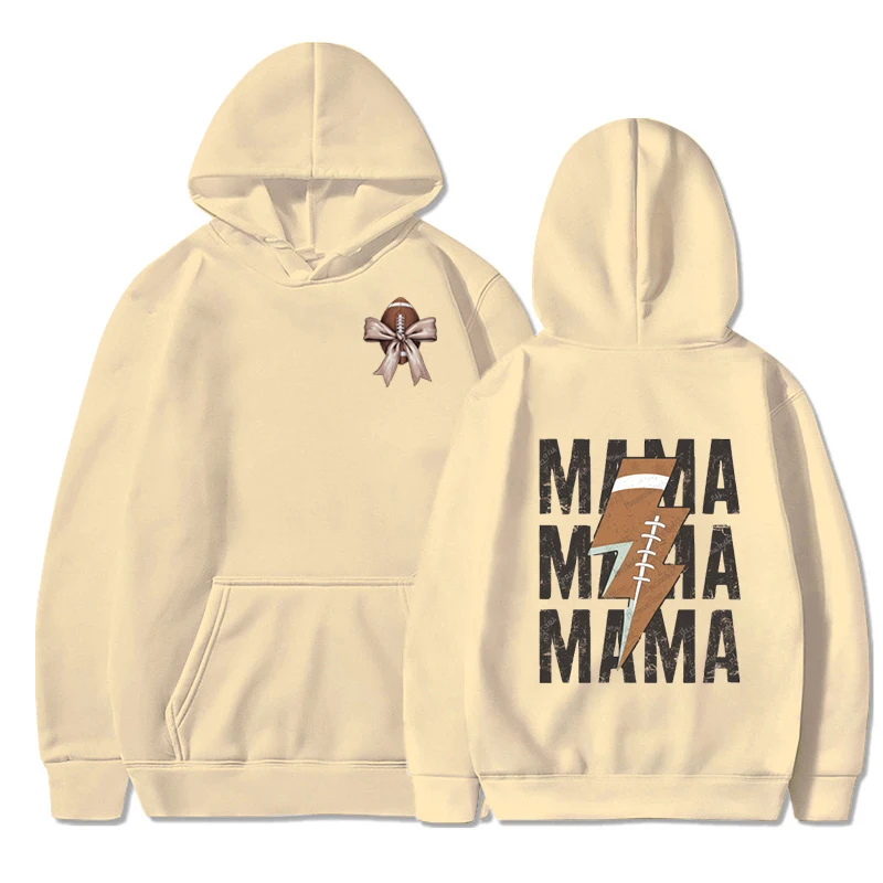 Football Mama Lightning Sweatshirt Hoodie Retro Bow Football Essential Streetwear Hoodie Women Game Day Football Sport Hoodies