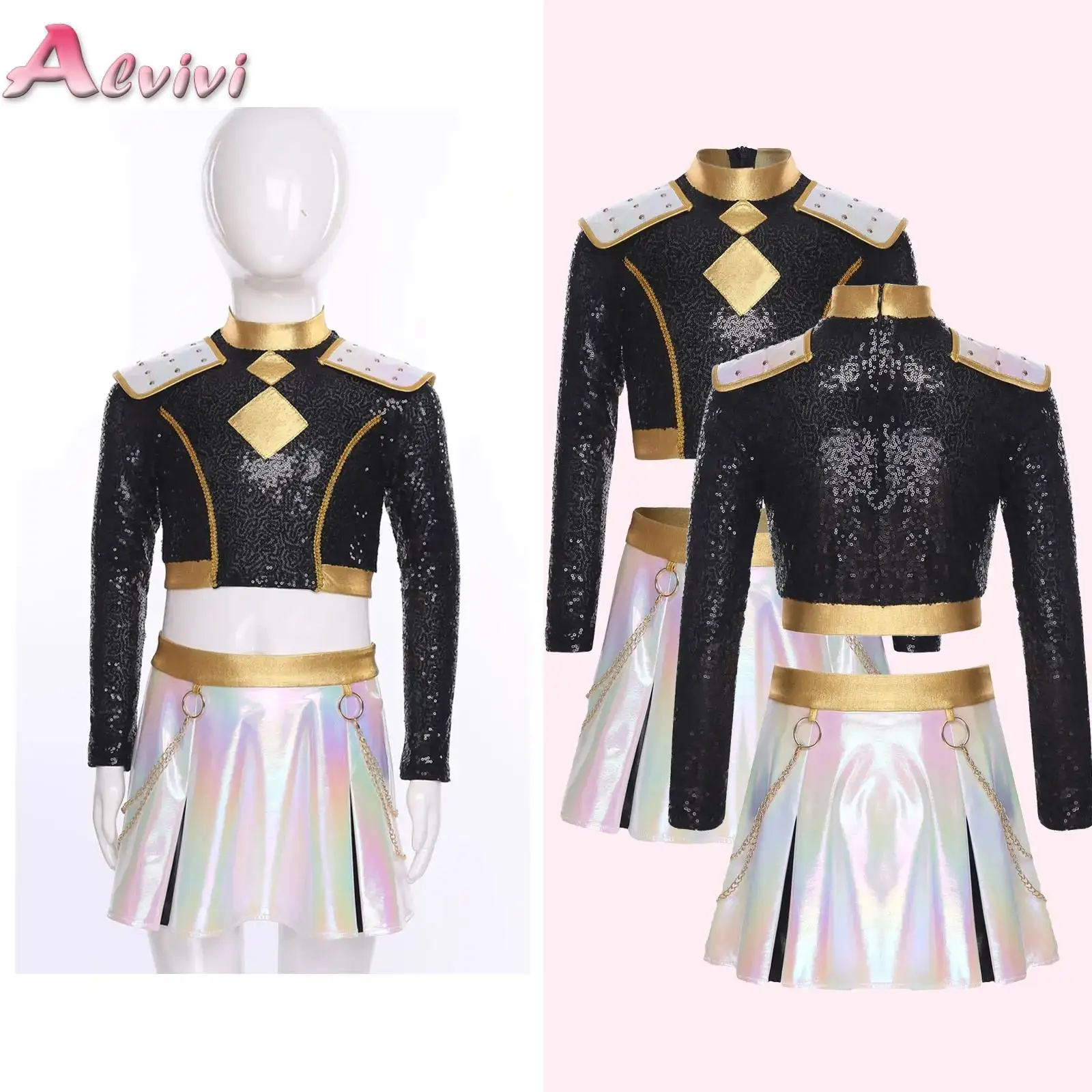 

Anime Movie Kids Kpop Demon Inspired Singer Hunter Cosplay Cosplay Suit Clothes KPop Cosplay Costume Sequin Crop Top+Skirt/Short
