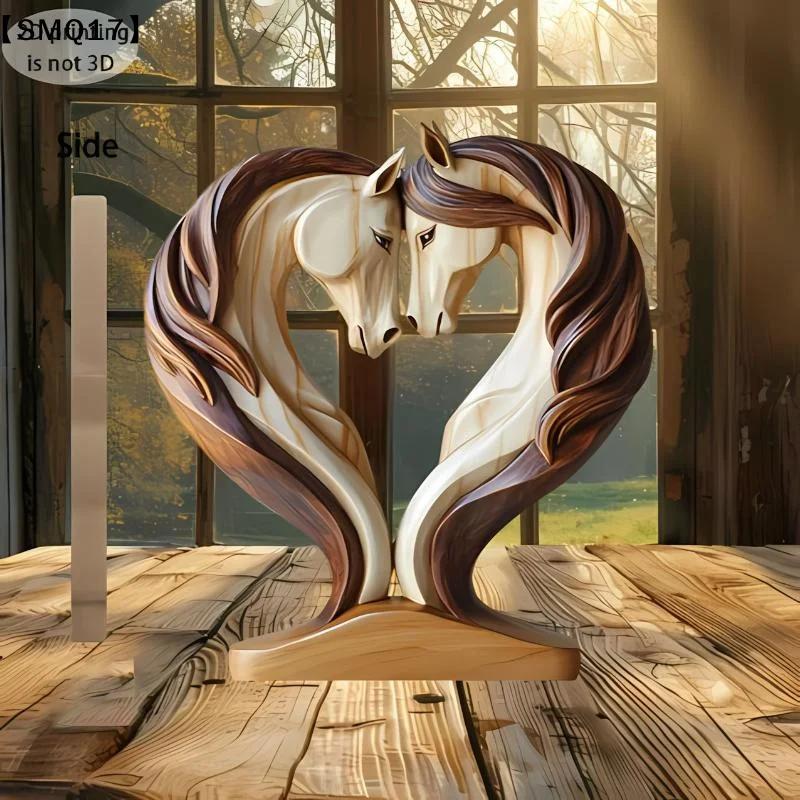 Horse Sculpture 2D Wooden Horse Statue Snuggle Pose Animal Ornament Tabletop Display For Workplace Home Nursery Shelf【SMQ】