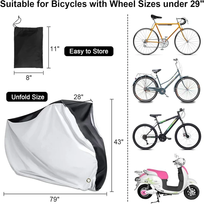 Bike Cover Waterproof Outdoor Bicycle Cover Rain Sun UV Snow Dust Wind Proof with Lock Holes for Mountain Road Heavy Duty Bikes