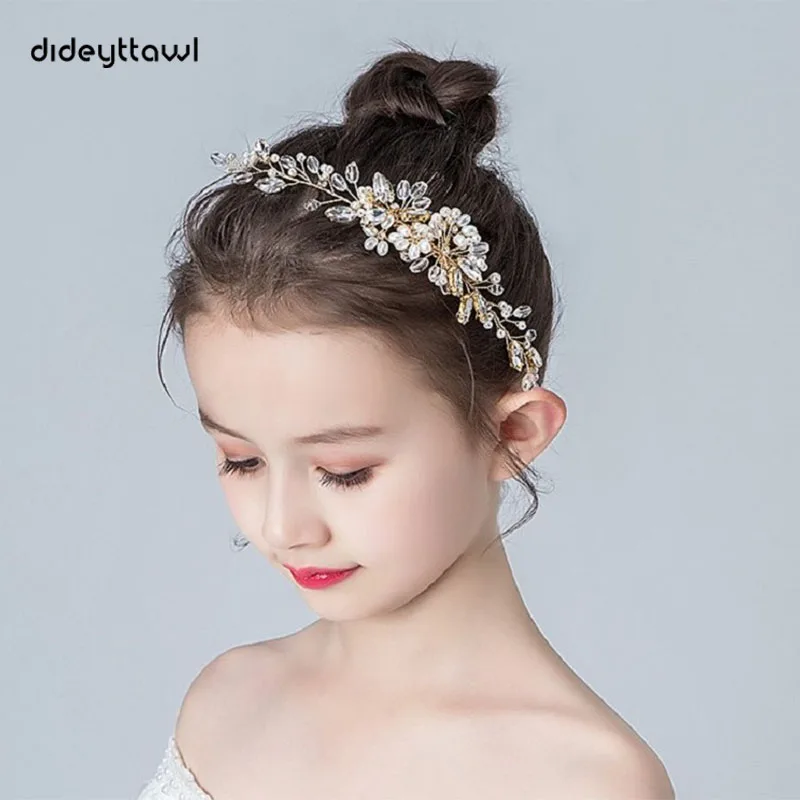 

Dideyttawl Girls Headwear For Wedding Metal Rhineston Kids Headband Beading Princess Junior Bridesmaid Birthday Hair Accessories
