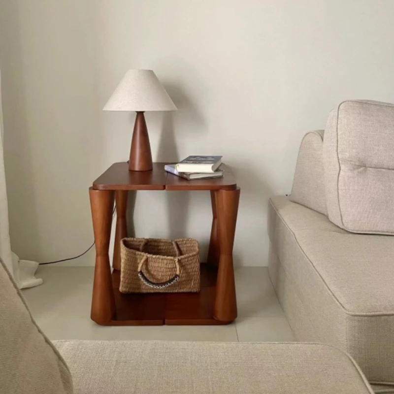 Vintage modular bedside table in several tables with solid wood edge luxury living room bedroom.