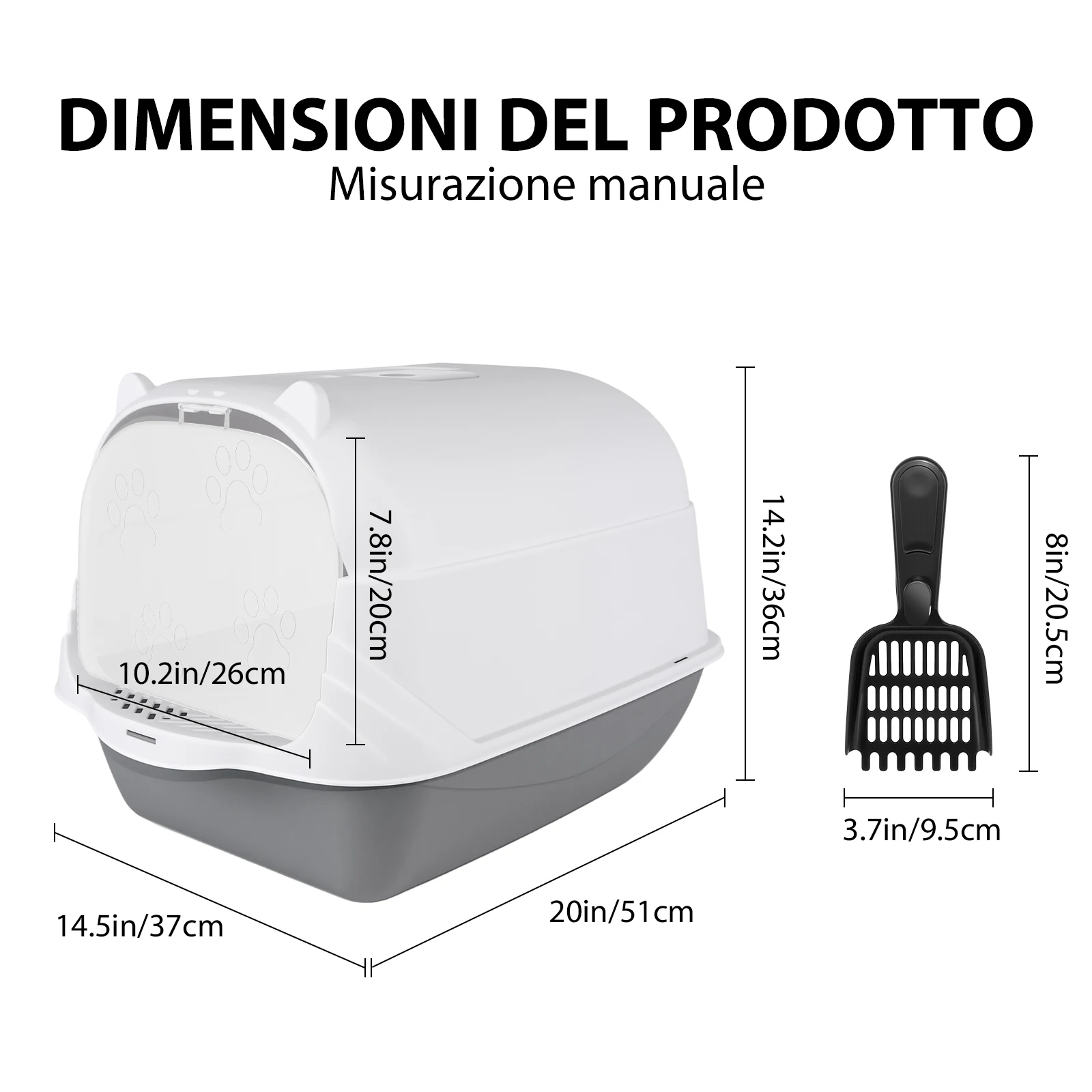 Lettiera per Gatti Grande, 51x37x36cm, con Coperchio Sicuro e Sportello Chiuso, Coperchio Rimovibile per Facile Pulizia
