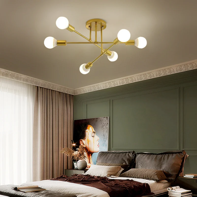 

Minimally Modern Base Ceiling Chandelier - Indoor LED Living Room Gold/black Nordic Wrought Iron Restaurant Lighting Fixtures