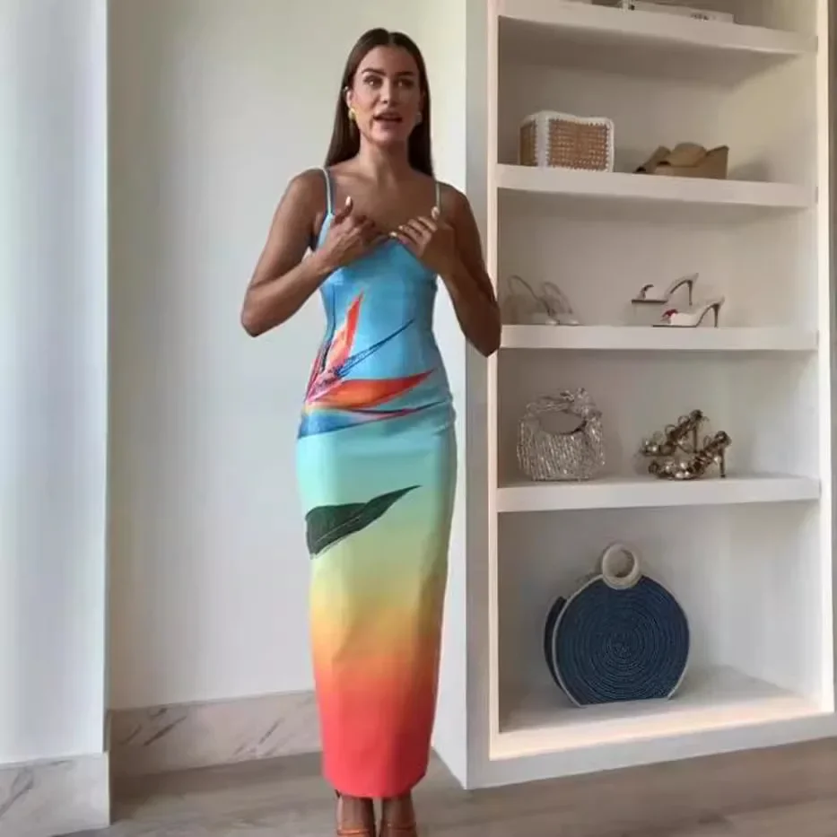 INS-Robe fendue de soirée décontractée, printemps et automne, couleur unie, tempérament, mode décontractée, bretelles, imprimé à paillettes, nouveau, 2024