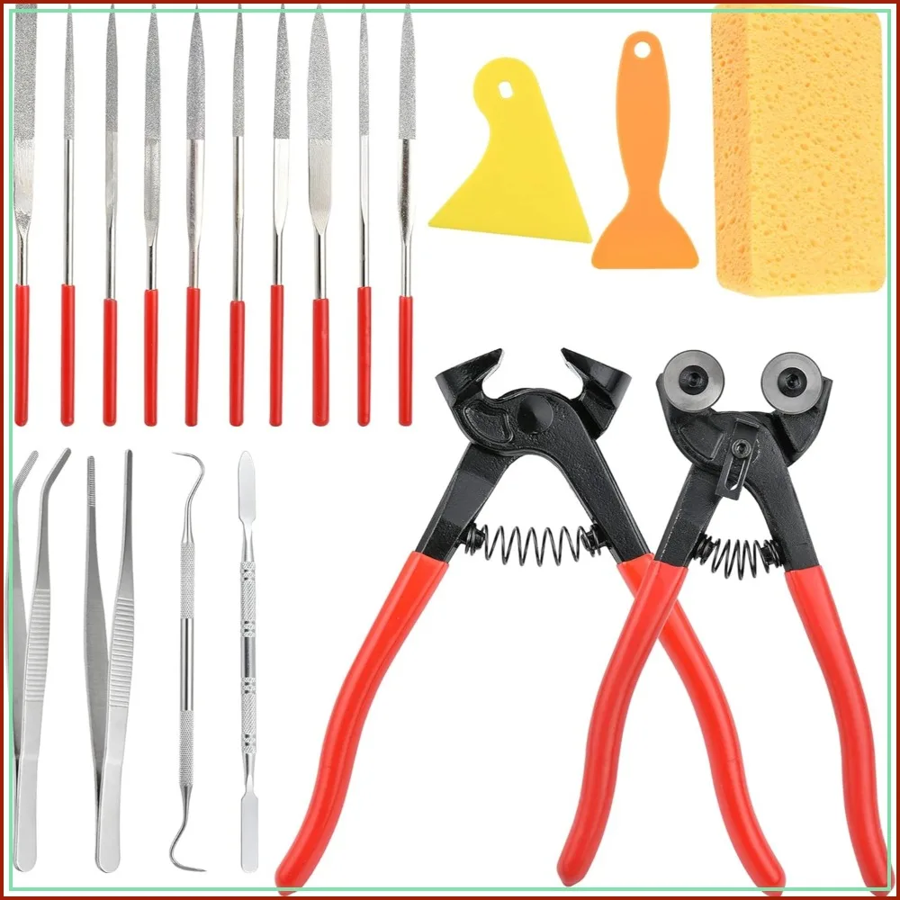 

19 Pcs Mosaic Tools Kit, Heavy Duty Glass Cut Nippers & Tile Nippers, Professional Stained Glass Cutter for Cutting Mosaic, Ceramics