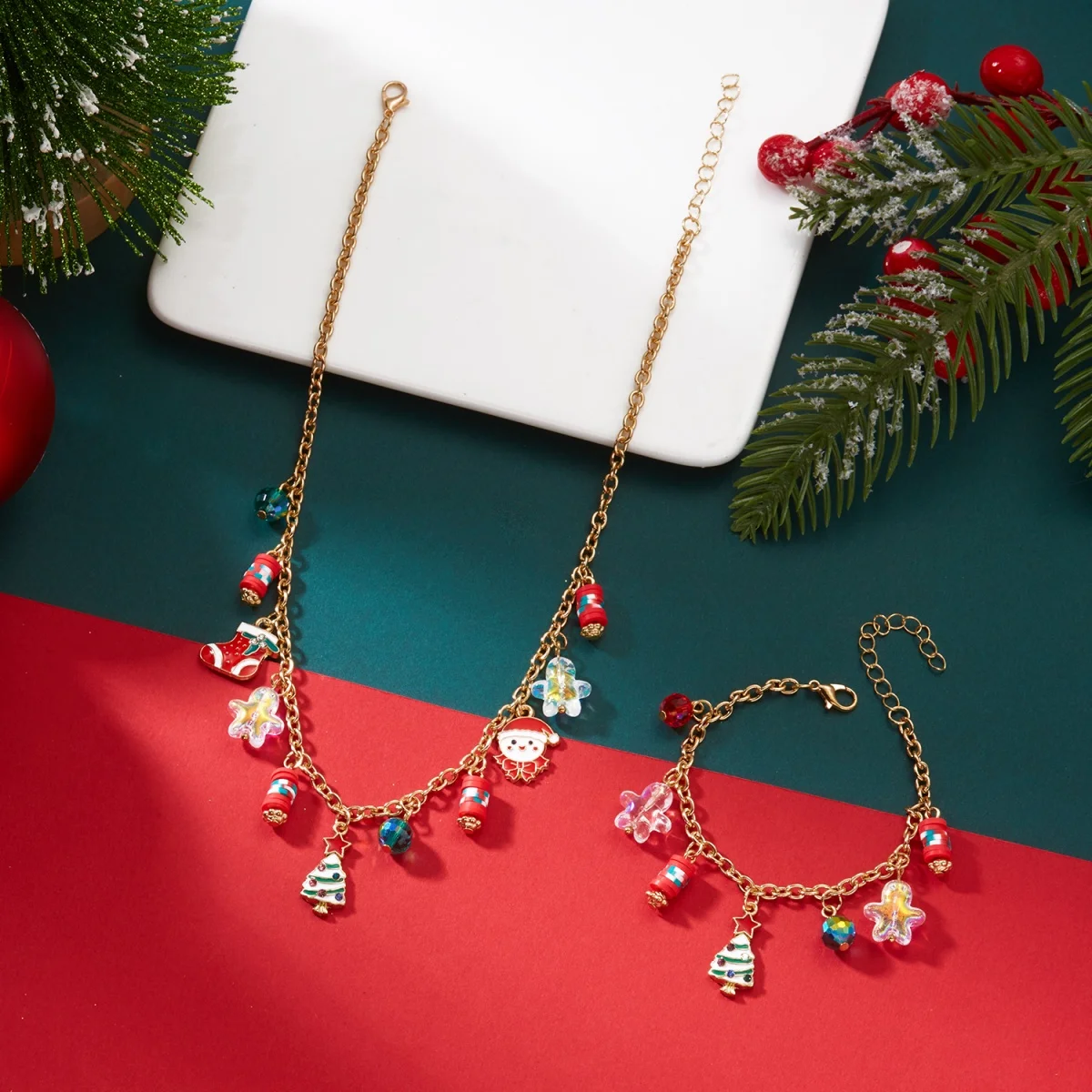 Weihnachten Schmuck Set Baum Santa Claus Socke Harz Stern Geschenk Box Glocke Schneeflocke Hirsch Schneemann Halskette Armband Set Für Frauen Männer