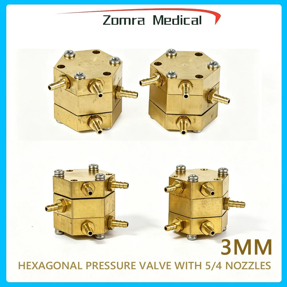 

2 dental laboratory hexagonal air pressure water valves with pressure regulators, 3mm hoses suitable for all dental chair units