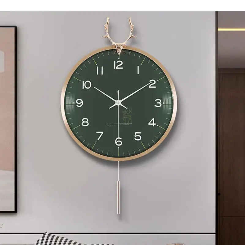 

Golden Antlers Wall Clock Modern Design Silent Sweep Needle Clocks Hanging Timepiece Decorations Living Room Ornaments