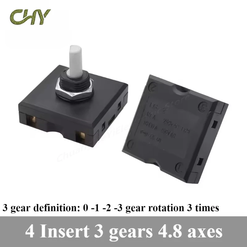 10(3A) Square Connector 32MM Rotary Switch 4 Plug-in Pot and Health Pot Fan Speed Control Switch