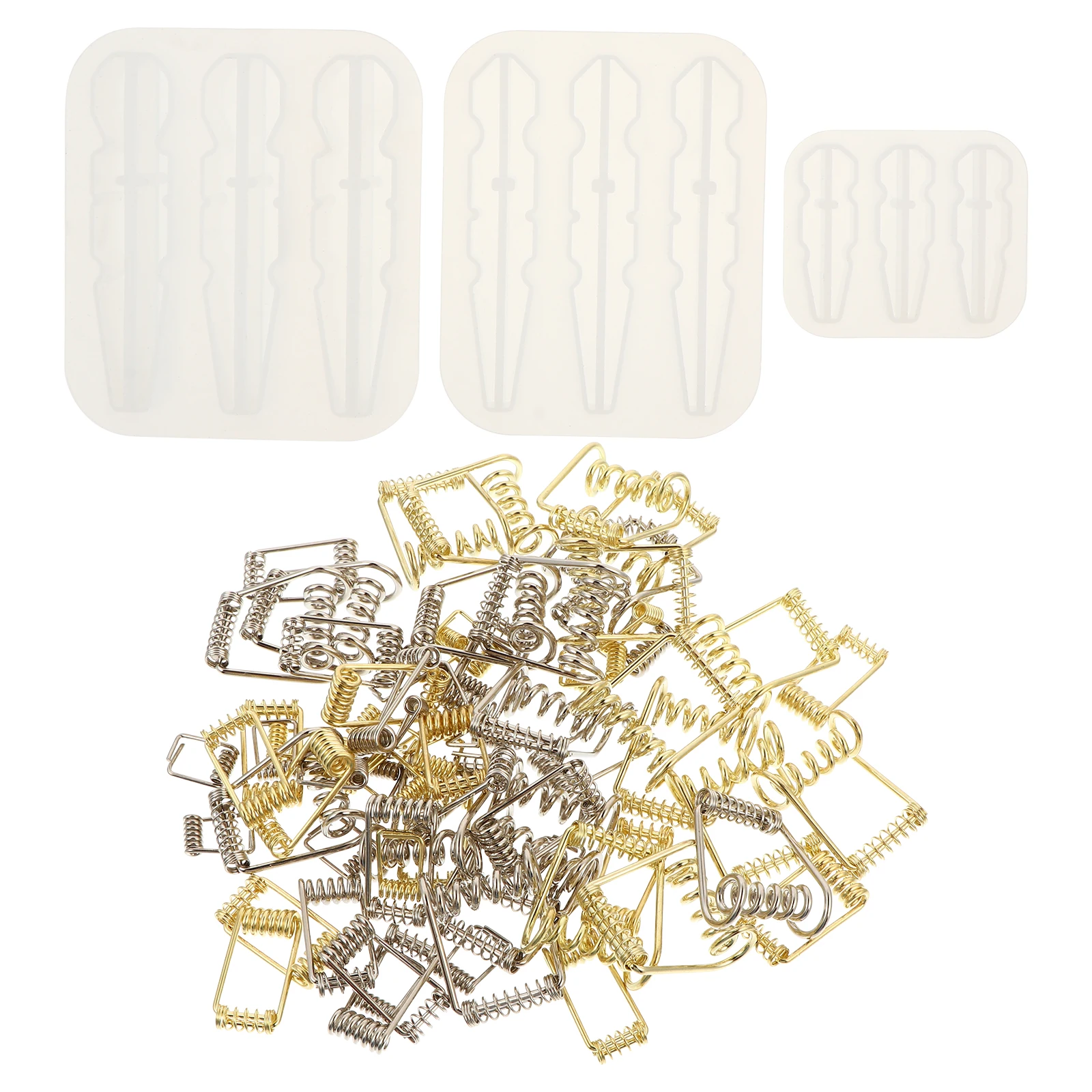 

63pcs Clip Silicone Mold Set Photo Postcard Clothes Holder Crafts Jewelry Accessories Golden 3 Sizes Large