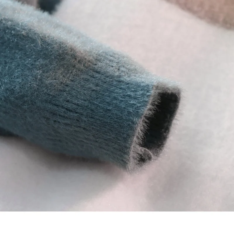 Men's Designer Original Color Block Fuzzy Knit Sweater Half Mock Neck Pullover Soft Warm Plush Autumn Winter Casual Men's Wear