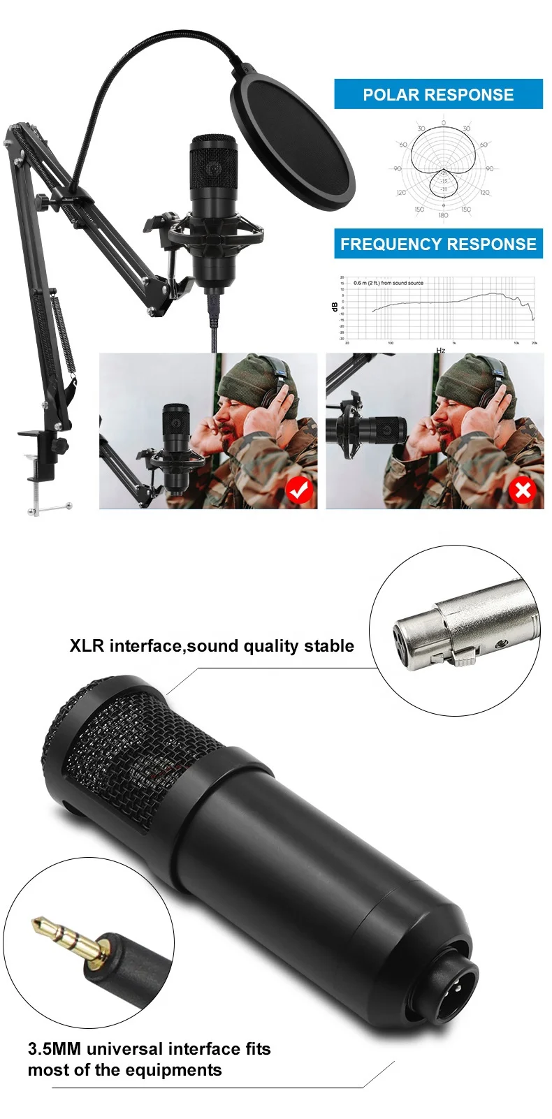 Wholesale V8 Audio Condenser Mic Studio Singing Sound Card With BM800 Microphone Video Splitters & Converters