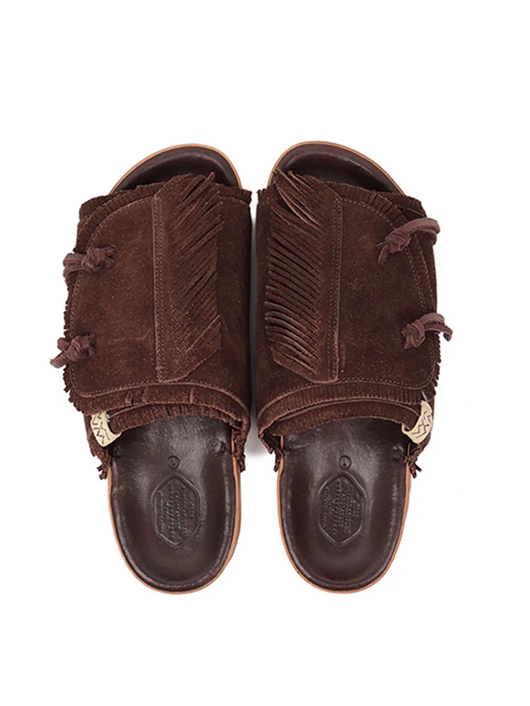 

Visvim CHRISTO новые летние дышащие замшевые тапочки из воловьей кожи с кисточками