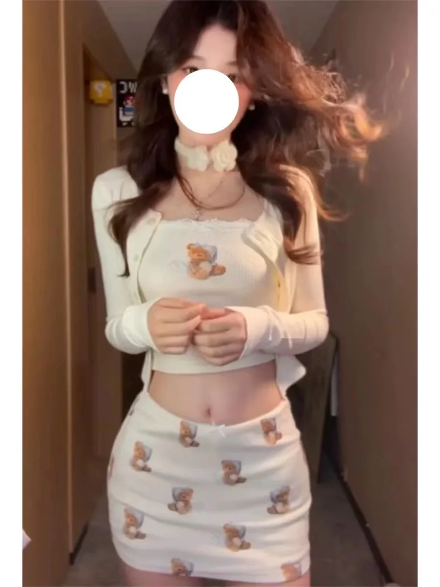 エレロングスベオープンカーディガン トップス レディース 春秋 オルト Aラインスカート パンツ ファッションセット シックなTシャツスーツ