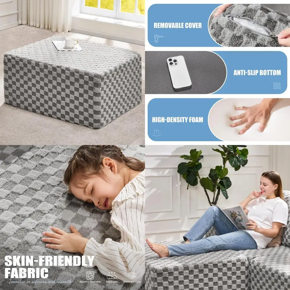 Османская подставка для ног из пены с эффектом памяти — большое напольное сидение для дивана для взрослых со съемным чехлом, идеально подходит для использования в журнальном столике