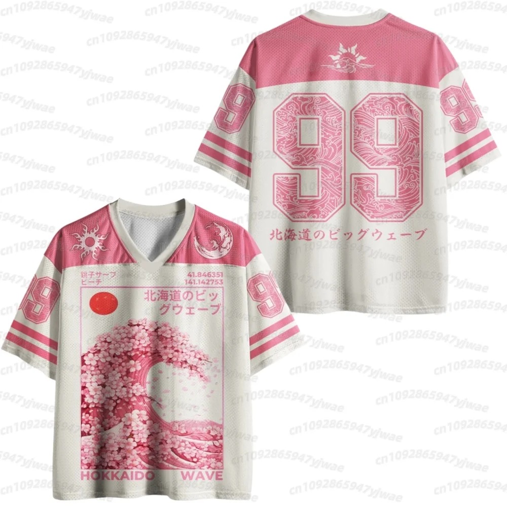 2026 Summer Japanese Sakura Harajuku Wind V-neck Shirt Adult_Kids Fashion Casual Y2K Top Mesh Breathable men  T-shirt -