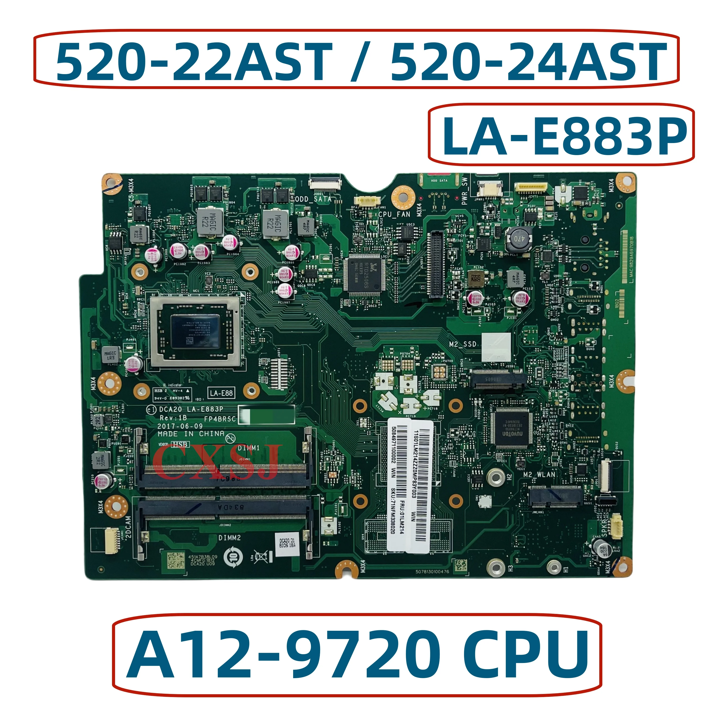 

Board FRU 01LM214 For Lenovo AIO 520-22AST 520-24AST all-in-one computer motherboard DCA20 LA-E883P With A12-9720 CPU DDR4