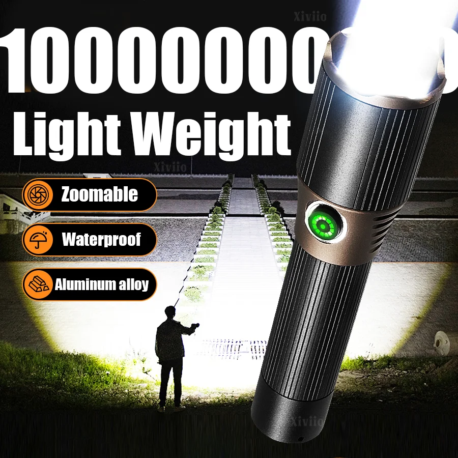 

2026 10000000000LM Ультра яркий светодиодный фонарик USB перезаряжаемый тактический масштабируемый фонарик дальнего действия Тактический фонарь для кемпинга